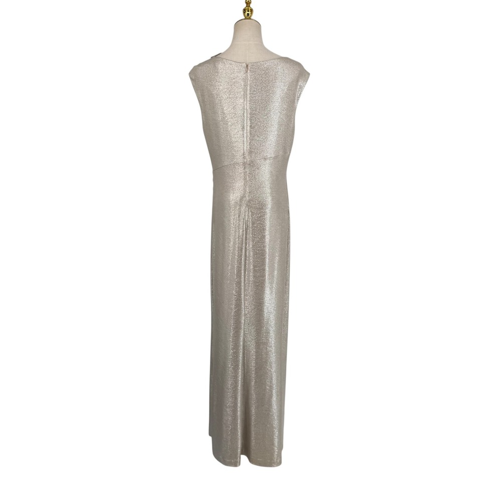 NWT Lauren Ralph Lauren Gown 12 Champagne Metallic Ruched Side Slit Dress - Picture 4 of 11